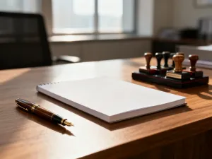 Puste biurko z pogniecioną kartką w świetle lampy, symbolizujące izolację i presję psychiczną w miejscu pracy.