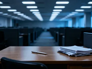 Nowoczesne biuro z cyfrową wizualizacją procesów biznesowych i przepływu danych, symbolizującą działanie systemu ERP.